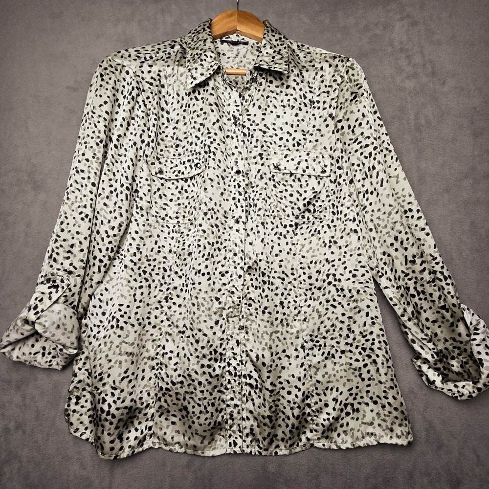 AK Anne Klein Women's Button up Blouse‎ Size 16 Animal Print Brown/ black/ cream